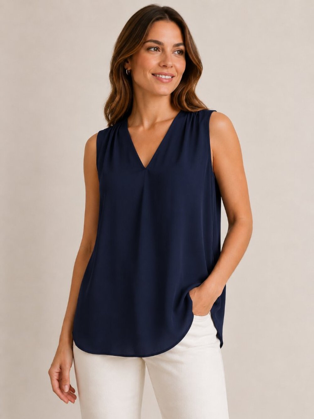 NWT/ NWOT Banana Republic- Navy V-Neck Sleeveless Blouse-XXL